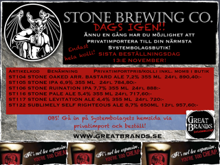 Stone Brewing-beställningar.